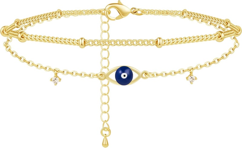 Poxtex Sterling Silver Anklet Bracelets for Women Waterproof, 925 Sliver Plated CZ & Heart Charm Dainty Layer Anklets for Women Trendy, Simple Chain Anklets Set Gifts for Women, Mother Day Jewelry Gifts for Her Women Mom Wife Girlfriend - Image 1